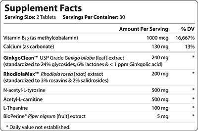 A supplement facts label for Brain Bright supplement. The label displays the name of the product, along with detailed information such as serving size, ingredients, and nutritional information. The label is designed to provide essential information about the supplement for consumers.